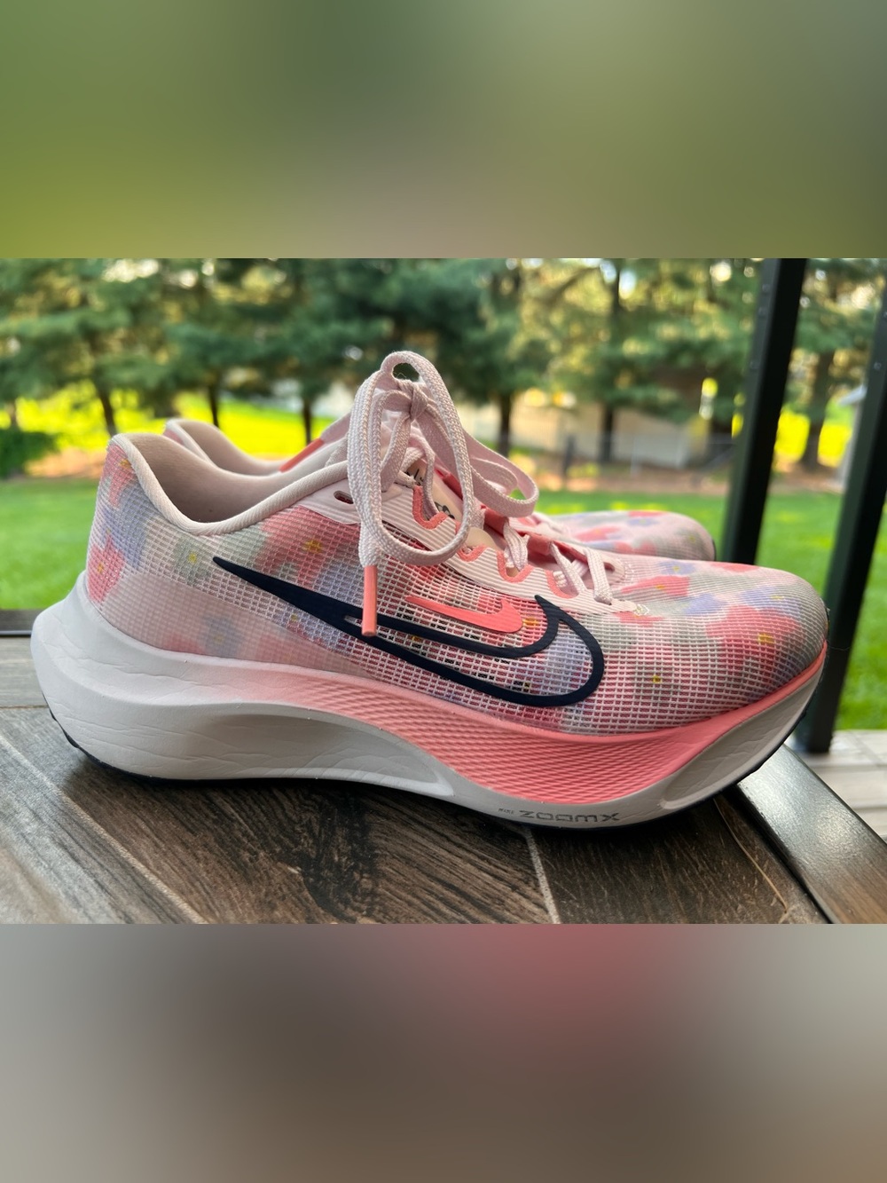 Women’s Nike Zoom Fly, navy, pink and floral watercolor shoes